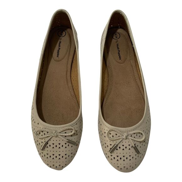 Hush Puppies Women's Shoes Leather Ballet Slip On Flats 9M Beige Perforated - Picture 7 of 10
